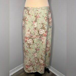 Vintage Chaps Floral Maxi Skirt - Cream and Pink Boho Seventies